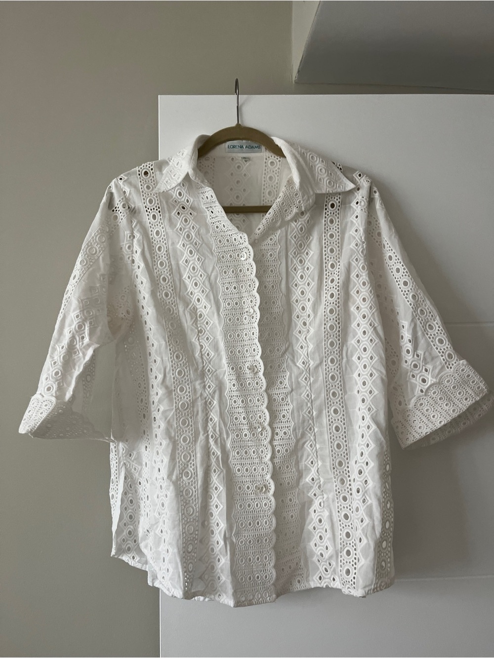 Lorena Adams White Eyelet Lace Button-Up Top size XL